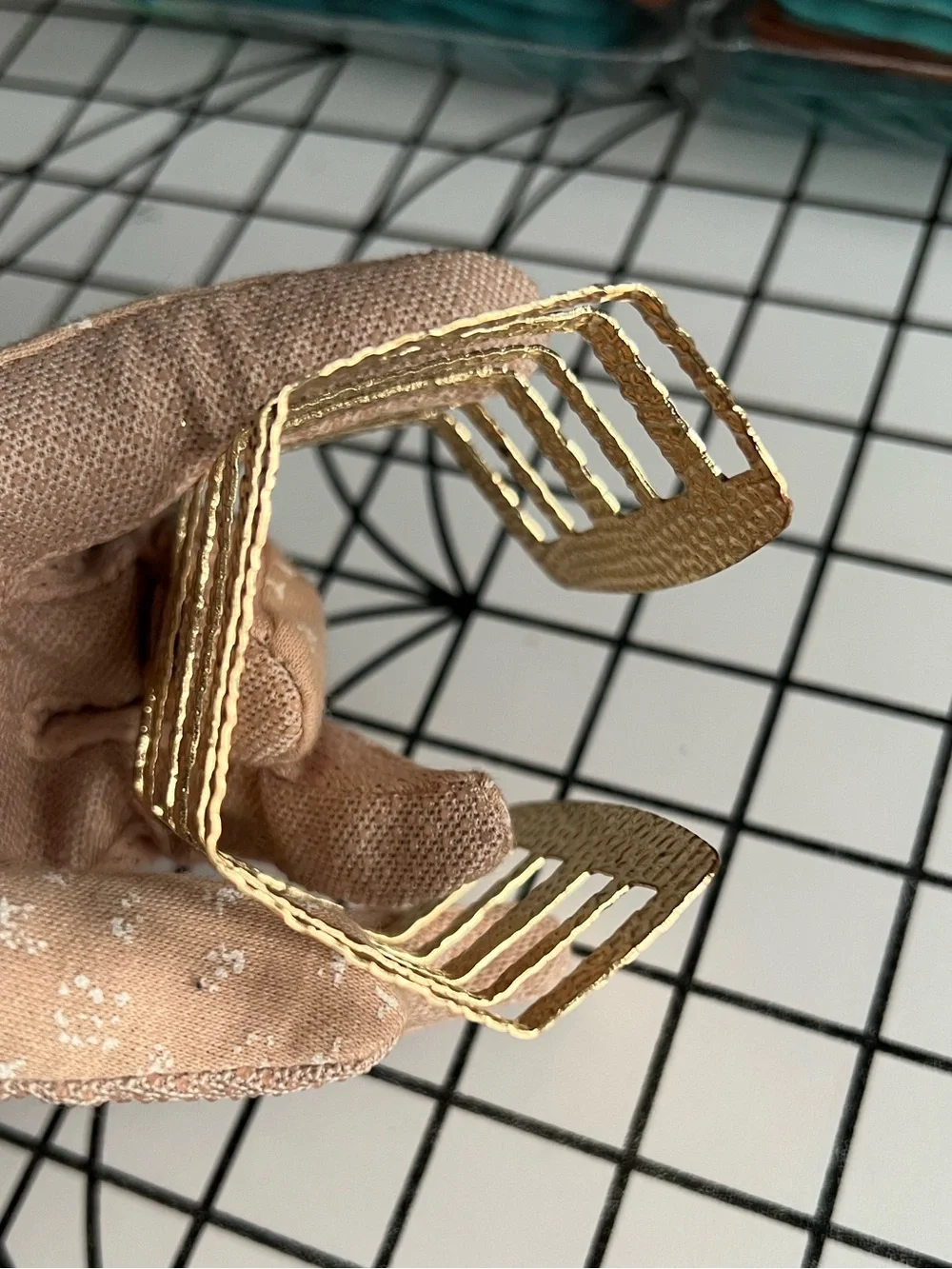 Vintage Gold Textured Wide Chevron Cuff Statement Bracelet